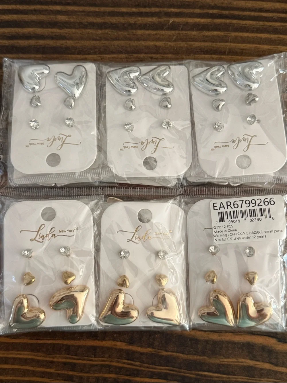 Gold and Silver Heart Earring Set - 12 Pairs